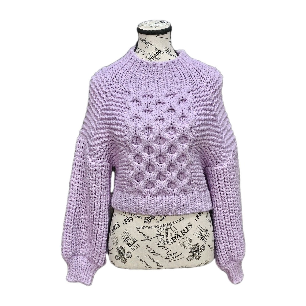 SNIDEL Sweater Womens M Purple Wool Balloon Chunky Cable Knit Cropped Coquette